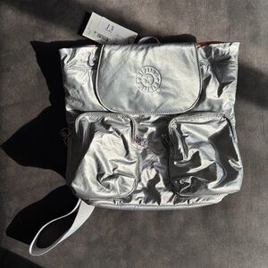 Kipling Metallic Silver Backpack Anto S NWT